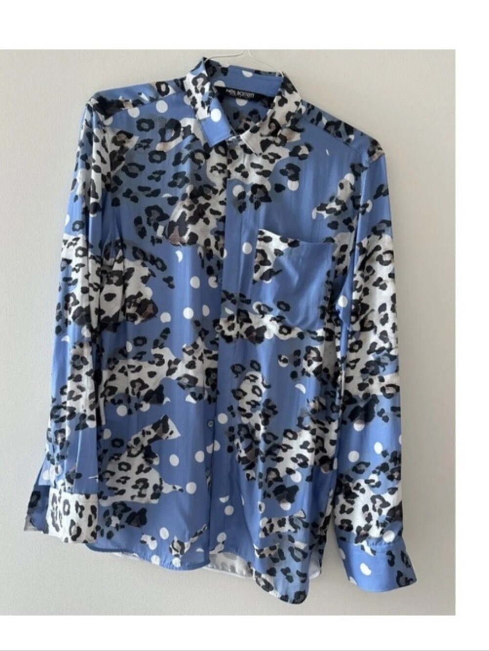 NEIL BARRETT Leopard + Blue Slim-Fit Sleeve Button Up NWOT/sz XL